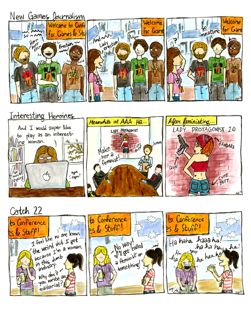 Illustration for article titled Three Short Comic Strips About Being a Female Game Journalist